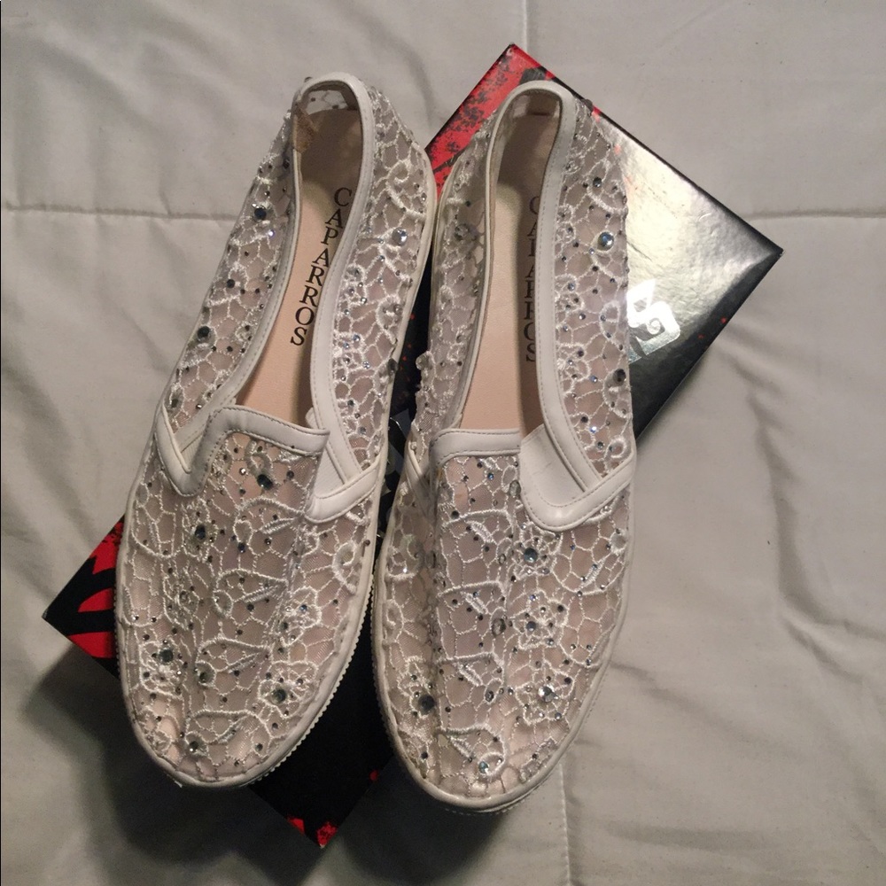 Caparros White Jeweled Flats
